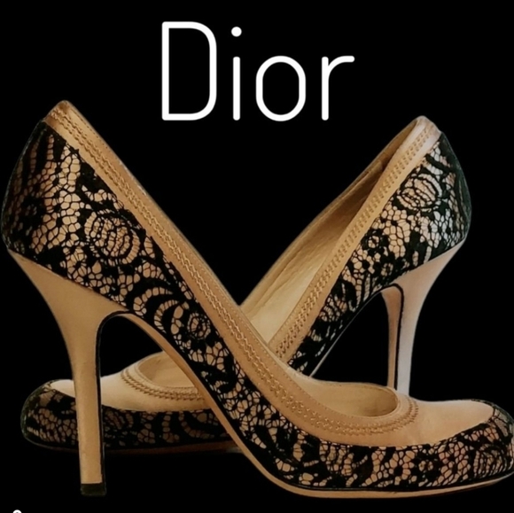 Dior Authentic Lace Heels Lace Nude Black Size 37